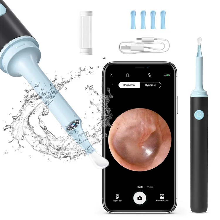 Inskam Trouver B Visual Ear Repoval Toval Tool Visual Eart Nettoyer Digital Otoscope Avec Outil de Nettoyage de L'oreille - le Noir