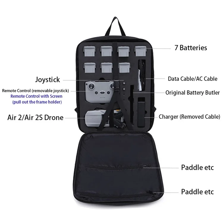For DJI Mavic Air 2/Air 2S Drone RC Pro Remote Control Storage Backpack Portable Shockproof Carrying Bag