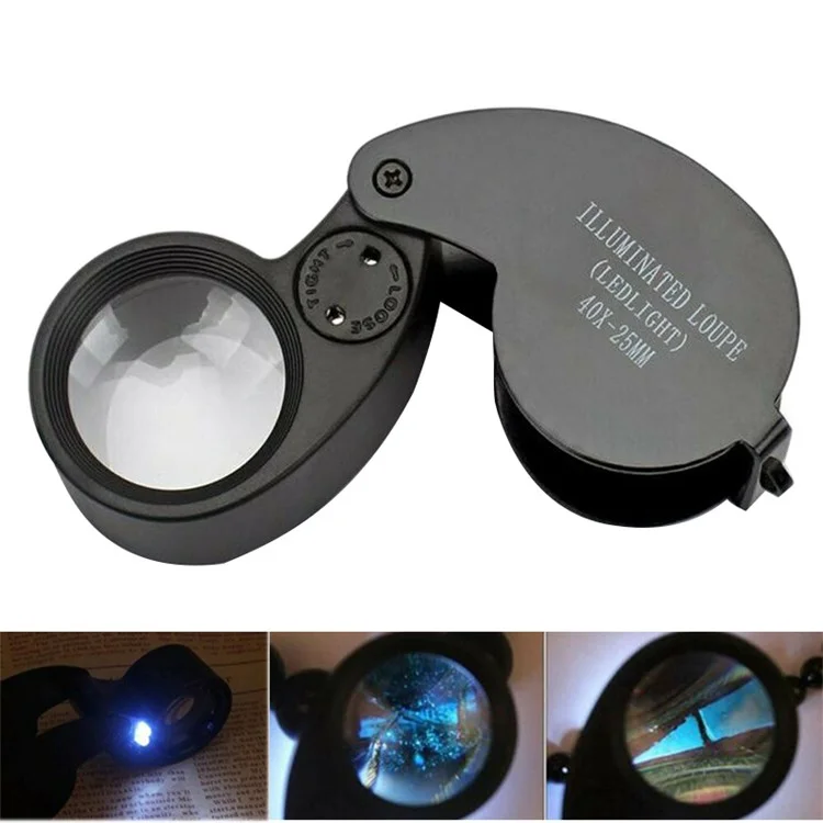21011A Lupa de 25 mm 40X Lupa Amplificadora de Identificación de Joyas con Luz LED