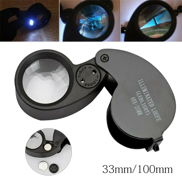 21011A Lupa de 25 mm 40X Lupa Amplificadora de Identificación de Joyas con Luz LED