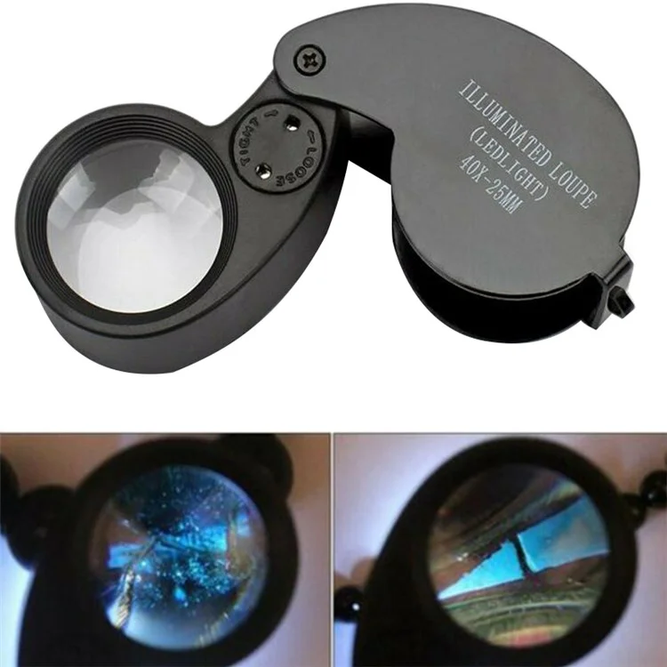 21011A Lupa de 25 mm 40X Lupa Amplificadora de Identificación de Joyas con Luz LED