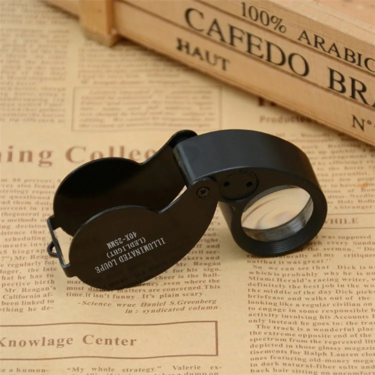 21011A 25mm Loupe 40X Magnification Magnifier Jewelry Identification Magnifying Glass with LED Light