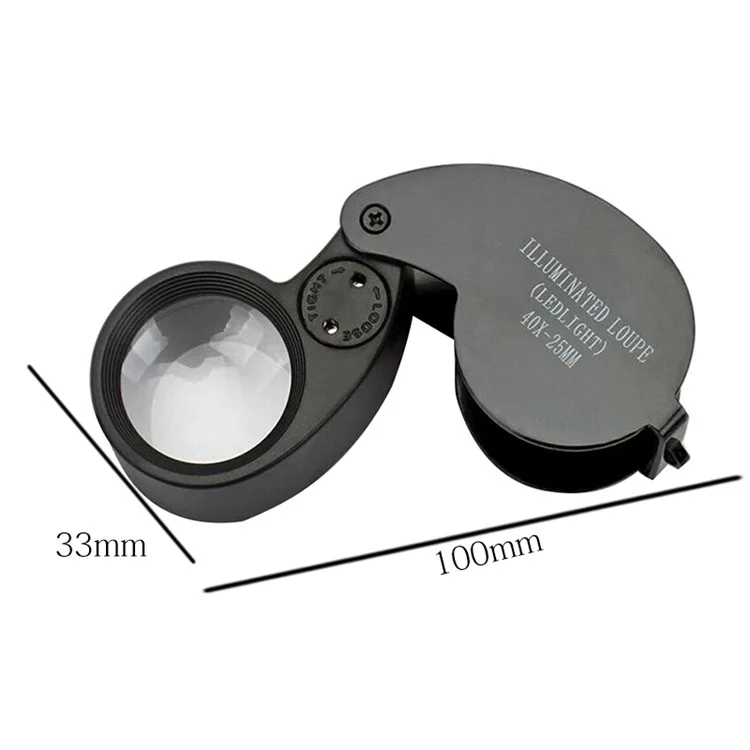 21011A 25mm Loupe 40X Magnification Magnifier Jewelry Identification Magnifying Glass with LED Light