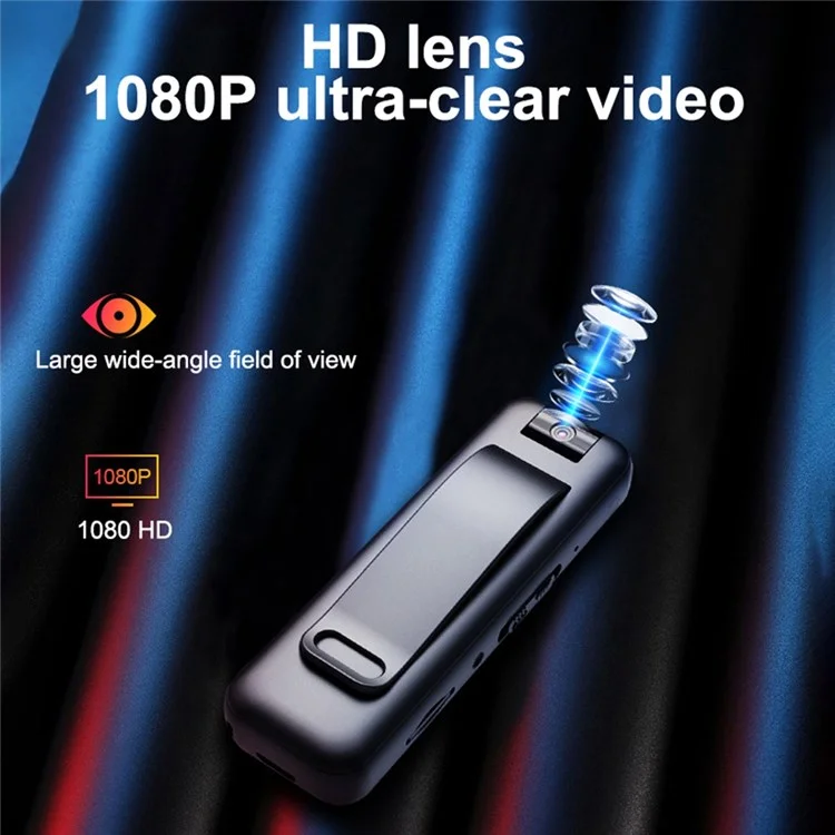 MROBO 16G Portable 1080P Enregistreur Vocal avec Clip Dorsal Caméra Rotative 180 Degrés Réduction du Bruit Appareil d'Enregistrement Audio