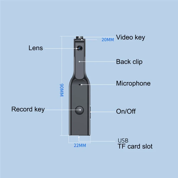 MROBO D5 8G HD 1080p Clip-on Voice Record