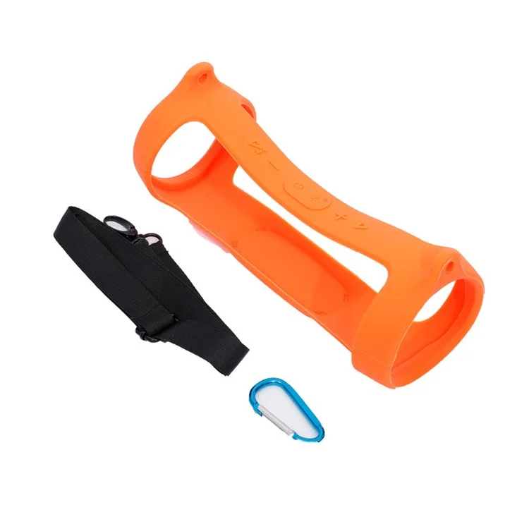 For JBL Charge 4 Case Bluetooth-compatible Speaker Silicone Cover with Shoulder Strap and Carabiner - Orange