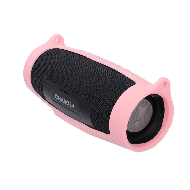 For JBL Charge 4 Case Bluetooth-compatible Speaker Silicone Cover with Shoulder Strap and Carabiner - Pink