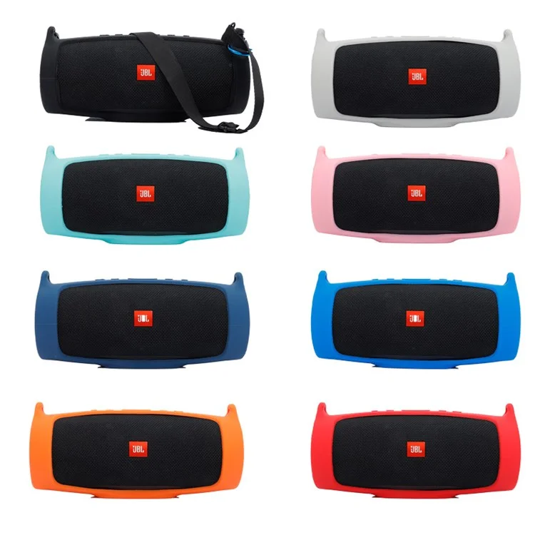 For JBL Charge 4 Case Bluetooth-compatible Speaker Silicone Cover with Shoulder Strap and Carabiner - Pink