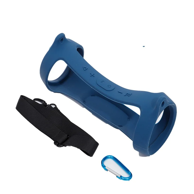Schutzhülle für JBL Charge 4 Bluetooth-Lautsprecher aus Silikon mit Schultergurt und Karabiner – Marineblau