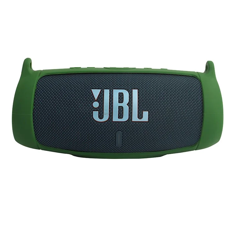 Für JBL Charge 5 Silikon-Tragetasche Bluetooth-Lautsprecher Sturz-Schutzhülle mit Schultergurt und Karabiner - Armeegrün