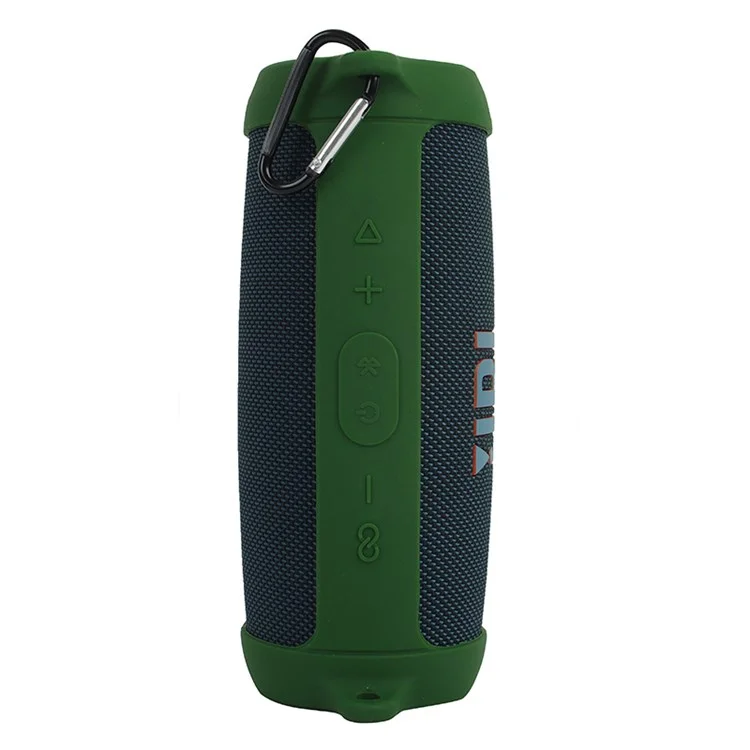 Für JBL Charge 5 Silikon-Tragetasche Bluetooth-Lautsprecher Sturz-Schutzhülle mit Schultergurt und Karabiner - Armeegrün
