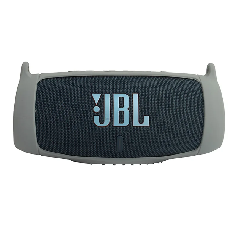 Für JBL Charge 5 Silikon-Tragetasche Bluetooth-kompatibler Lautsprecher Anti-Drop-Schutzhülle mit Schultergurt und Karabiner – Grau