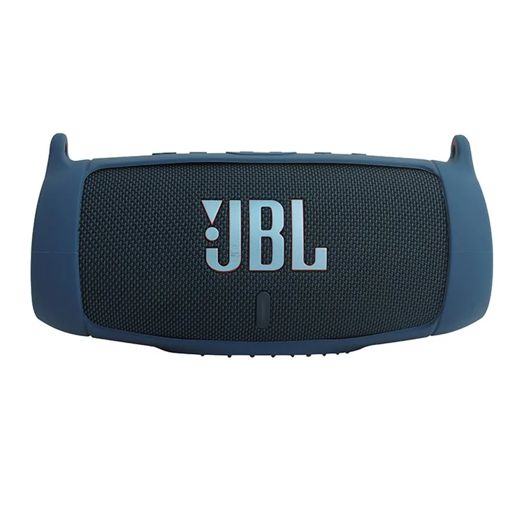 For JBL Charge 5 Silicone Carrying Case Bluetooth-compatible Speaker Anti-drop Protective Cover with Shoulder Strap and Carabiner - Navy Blue