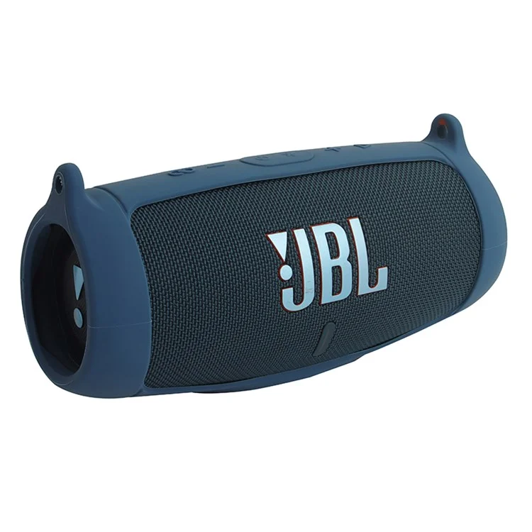 For JBL Charge 5 Silicone Carrying Case Bluetooth-compatible Speaker Anti-drop Protective Cover with Shoulder Strap and Carabiner - Navy Blue