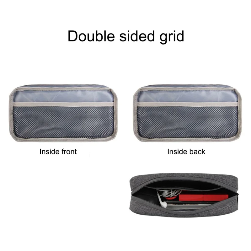 YOLINO QY-A011 Large Size Digital Accessories Carrying Zipper Bag Water Resistant Data Cable Power Bank Phone Storage Bag - Black