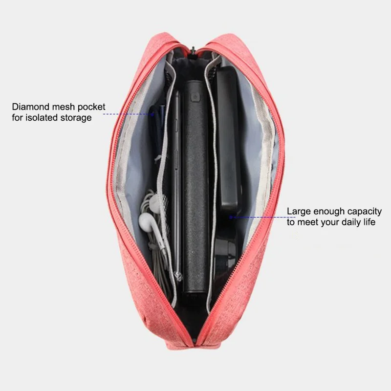 YOLINO QY-A011 Large Size Digital Accessories Carrying Zipper Bag Water Resistant Data Cable Power Bank Phone Storage Bag - Black