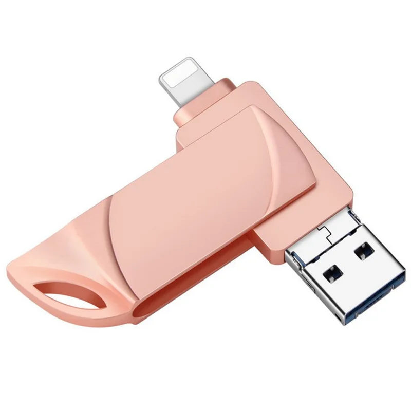 RICHWELL DN-PG31 512GB Plug and Play Flash Drive 3 in 1 Lightning/Micro/USB Swivel U Disk Memory Stick - Pink