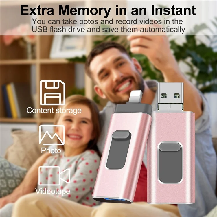 RICHWELL R-01B 256GB USB 3.0 Flash Drive USB Memory Stick External Storage Thumb Drive Photo Stick for iPhone Android PC - Pink
