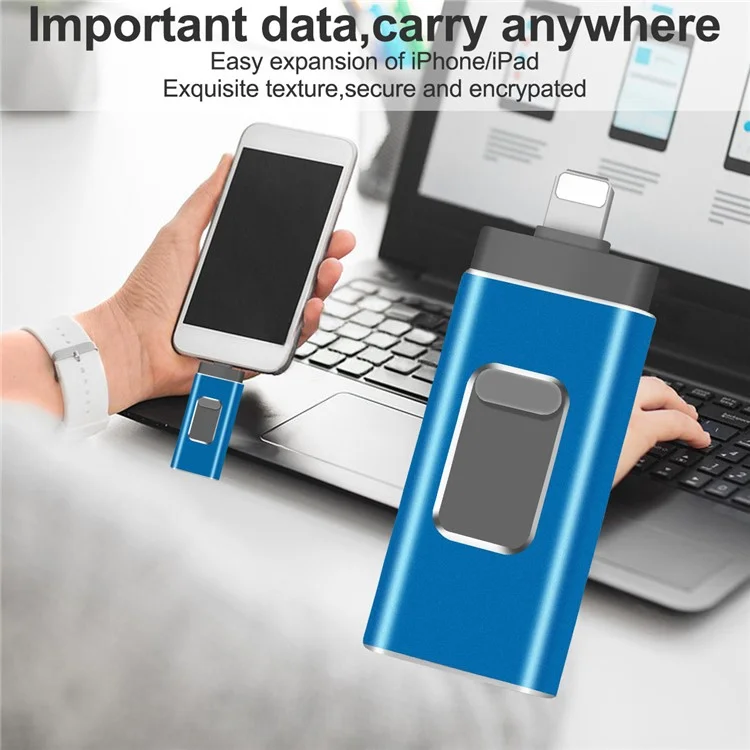 RICHWELL R-01B 128GB Retractable USB Memory Stick USB 3.0 Flash Drive External Storage Thumb Drive Photo Stick for Phone Computer - Blue