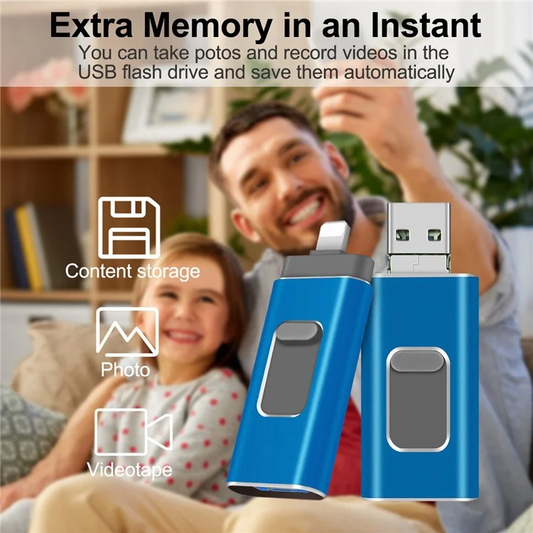 RICHWELL R-01B 128GB Retractable USB Memory Stick USB 3.0 Flash Drive External Storage Thumb Drive Photo Stick for Phone Computer - Blue