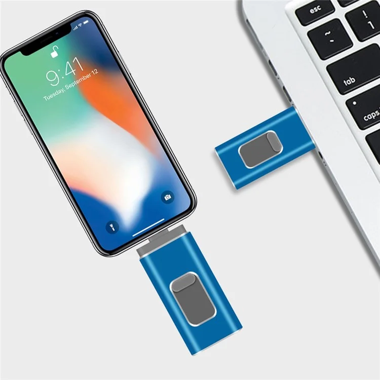 RICHWELL R-01B 128GB Retractable USB Memory Stick USB 3.0 Flash Drive External Storage Thumb Drive Photo Stick for Phone Computer - Blue