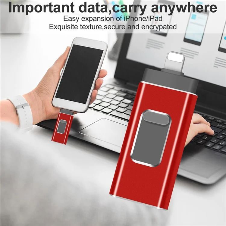 RICHWELL R-01B 16GB 3 in 1 Bastone Fotografico per iPhone Android PC, Plug and Play USB 3.0 Flash Drive Memory Stick - Rosso