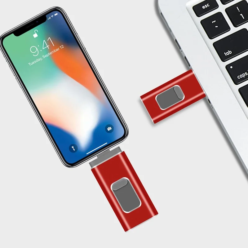 RICHWELL R-01B 8GB High Speed USB 3.0 Flash Drive 3 in 1 Photo Stick for iPhone Android PC Memory Stick - Red