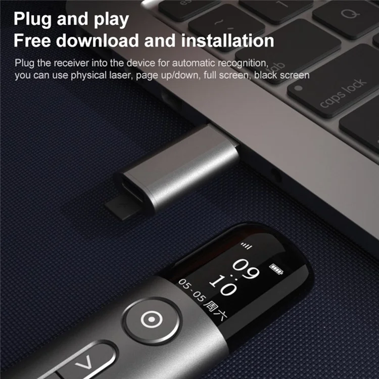 ASING A9 32G Presentation Clicker for Powerpoint Clicker with LCD Screen Multi-function Presenter Remote Pointer Rechargeable Presentation Pointer for Computer Projector (Smart Version) - Blue