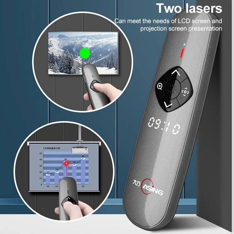 ASING A8 128G 2,4 Ghz Presentatore Wireless Remoto Per la Presentazione di Puntatore PowerPoint Clicker Pagina Laser Torning Penna Con Display LED Per L'insegnamento Aziendale (luce Verde Fisico + Laser Digitale)