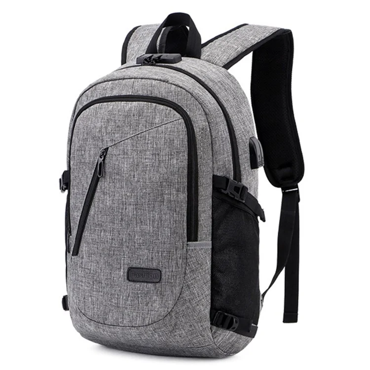 ZZRS PC6016C Anti-theft Backpack Lock and Scratch Resistant Waterproof Travel Bag Daypack Student Bookbag with Exterior USB+3.5mm Audio Port - Light Grey