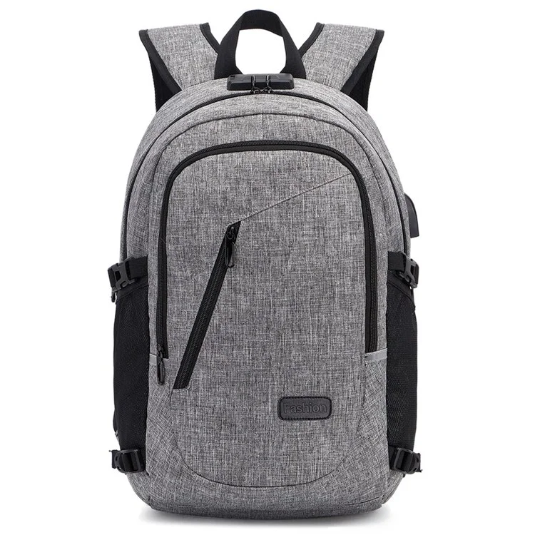 ZZRS PC6016C Anti-theft Backpack Lock and Scratch Resistant Waterproof Travel Bag Daypack Student Bookbag with Exterior USB+3.5mm Audio Port - Light Grey