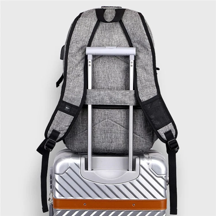 ZZRS PC6016C Anti-theft Backpack Lock and Scratch Resistant Waterproof Travel Bag Daypack Student Bookbag with Exterior USB+3.5mm Audio Port - Light Grey