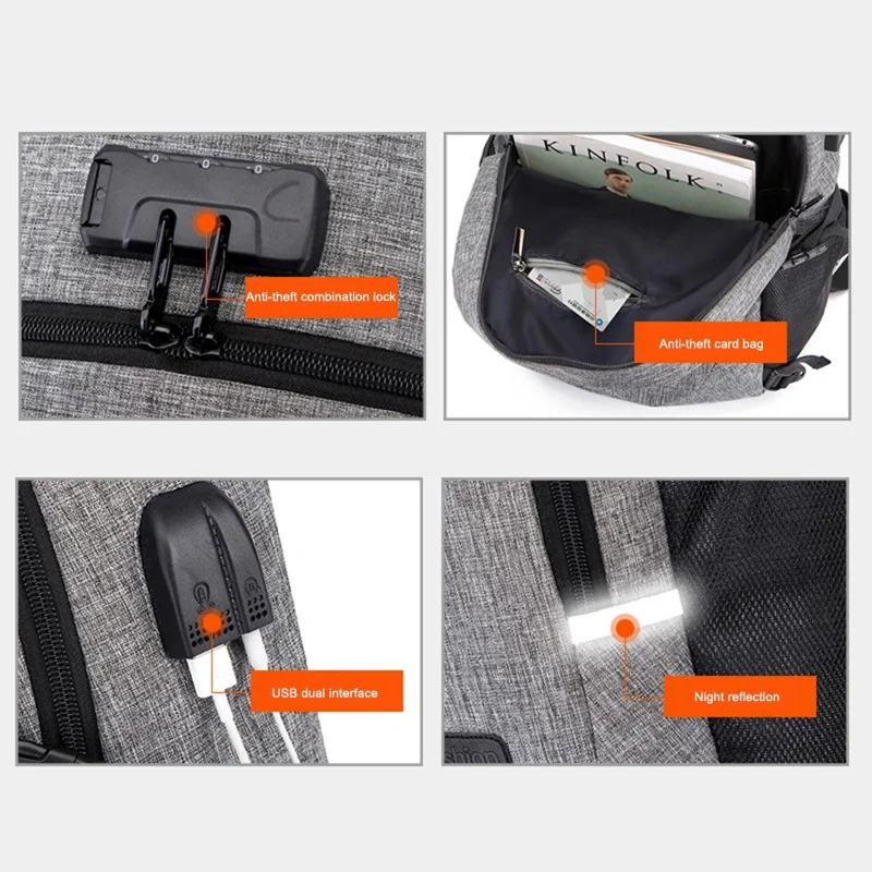 ZZRS PC6016C Anti-theft Backpack Lock and Scratch Resistant Waterproof Travel Bag Daypack Student Bookbag with Exterior USB+3.5mm Audio Port - Black