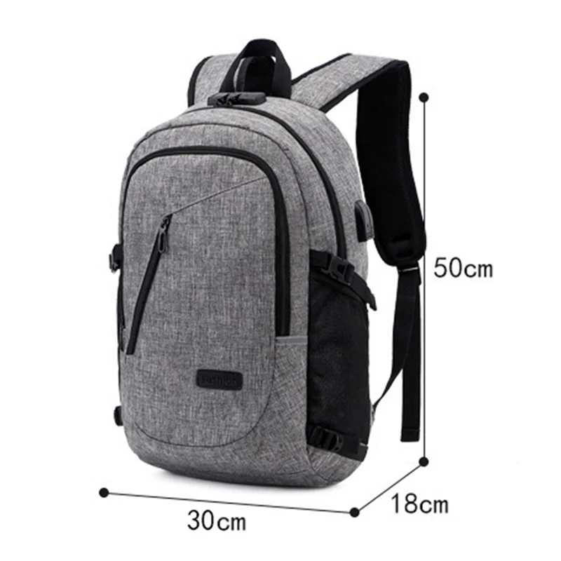 ZZRS PC6016C Anti-theft Backpack Lock and Scratch Resistant Waterproof Travel Bag Daypack Student Bookbag with Exterior USB+3.5mm Audio Port - Black