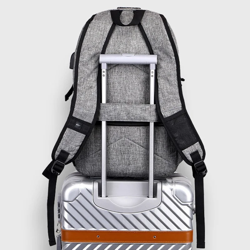 ZZRS PC6016C Anti-theft Backpack Lock and Scratch Resistant Waterproof Travel Bag Daypack Student Bookbag with Exterior USB+3.5mm Audio Port - Black