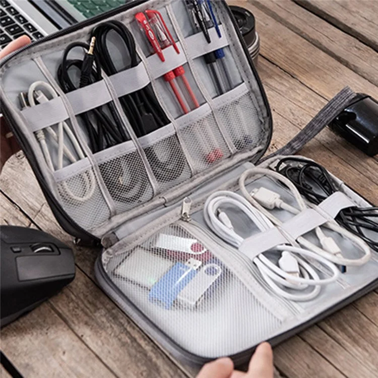 Gena Portable Travel Digital Accessesies Data Data Data Cable U-Disk Zipper Переноситель Мешочек - Серый