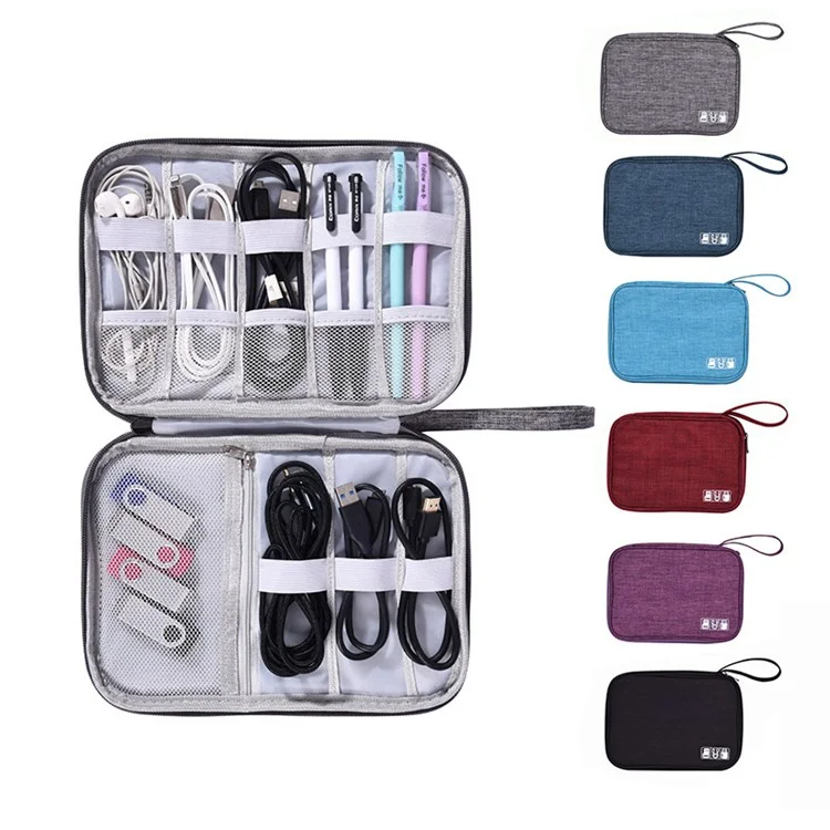 Gena Portable Travel Digital Accessesies Data Data Data Cable U-Disk Zipper Переноситель Мешочек - Серый