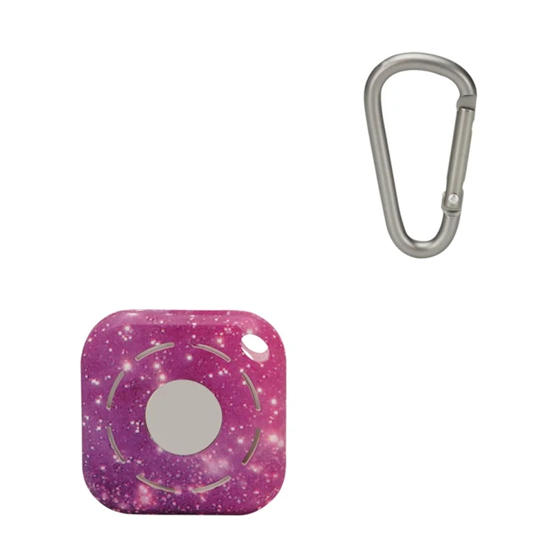 Silicone Case for Apple AirTag, Pattern Printing Locator Tracker Anti-scratch Cover Shell with Hanging Buckle - Purple/Starry Sky