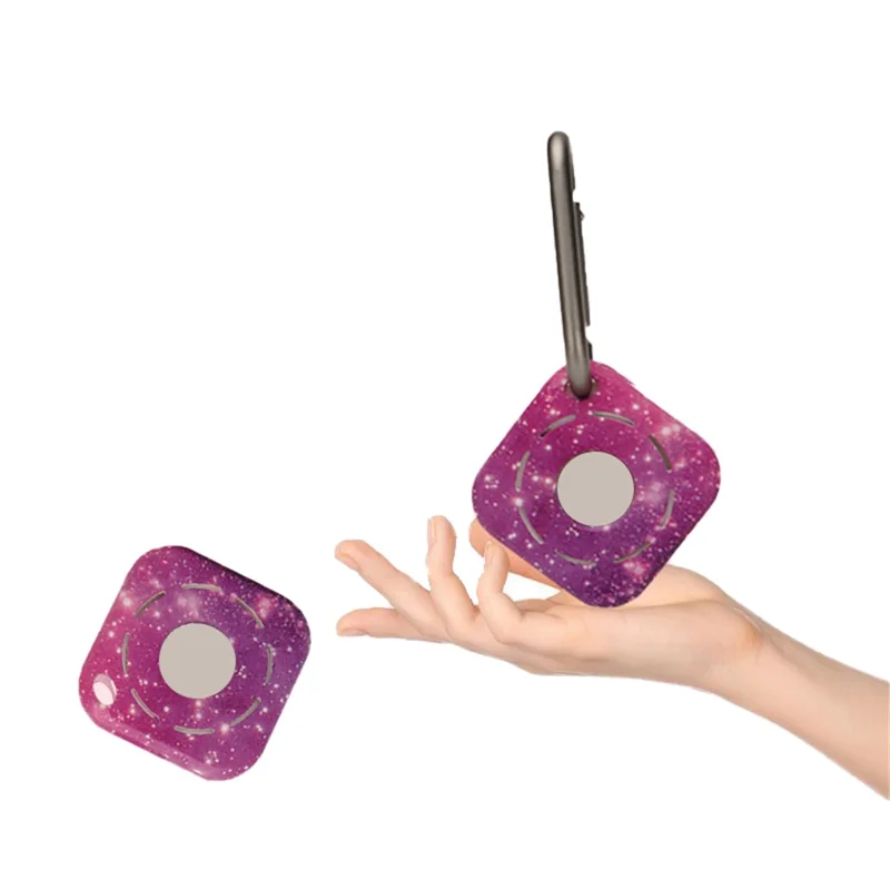 Silicone Case for Apple AirTag, Pattern Printing Locator Tracker Anti-scratch Cover Shell with Hanging Buckle - Purple/Starry Sky