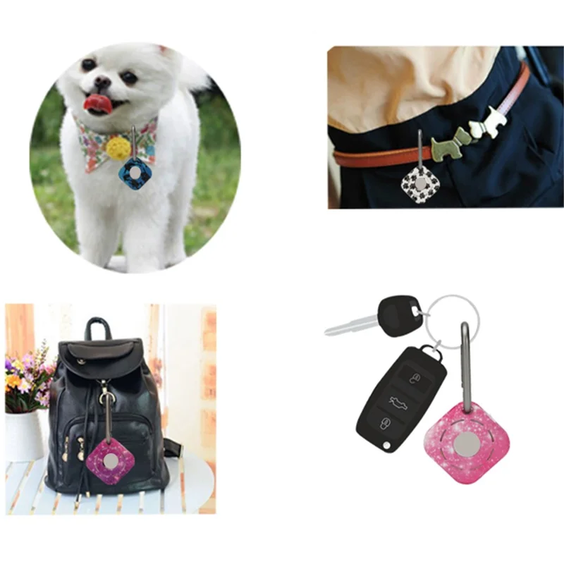 Silicone Case for Apple AirTag, Pattern Printing Locator Tracker Anti-scratch Cover Shell with Hanging Buckle - Purple/Starry Sky