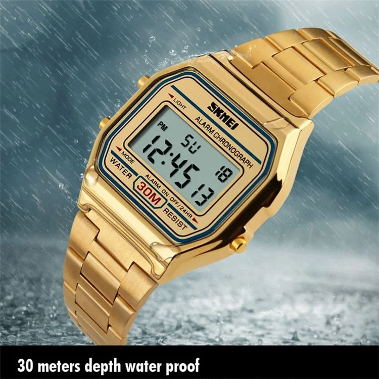 SKMEI 1123 Fashion Men Watch Waterproof Wristwatch Sports Chronograph Clock with Stainless Steel Strap - Gold