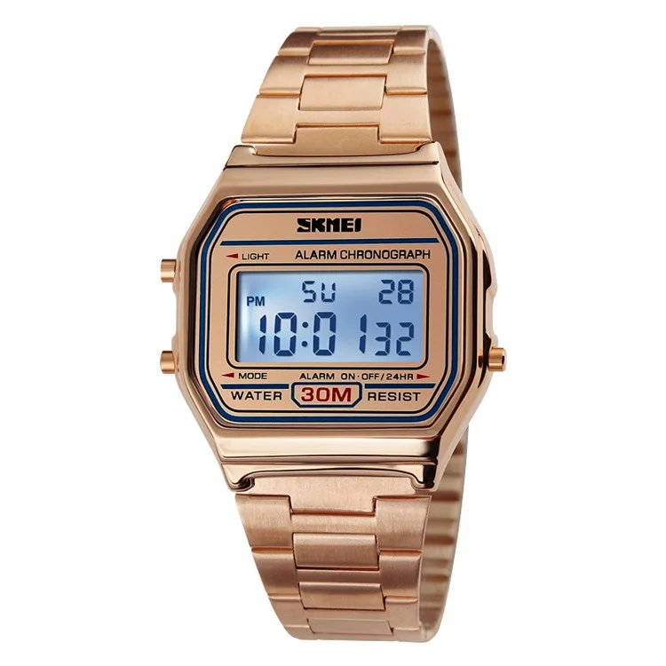 SKMEI 1123 Fashion Men Watch Waterproof Wristwatch Sports Chronograph Clock with Stainless Steel Strap - Rose Gold