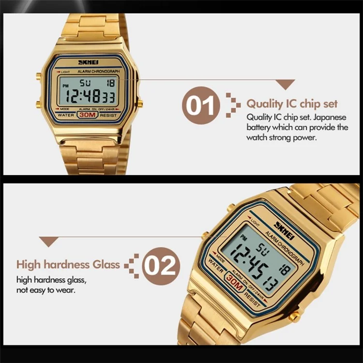 SKMEI 1123 Fashion Men Watch Waterproof Wristwatch Sports Chronograph Clock with Stainless Steel Strap - Rose Gold