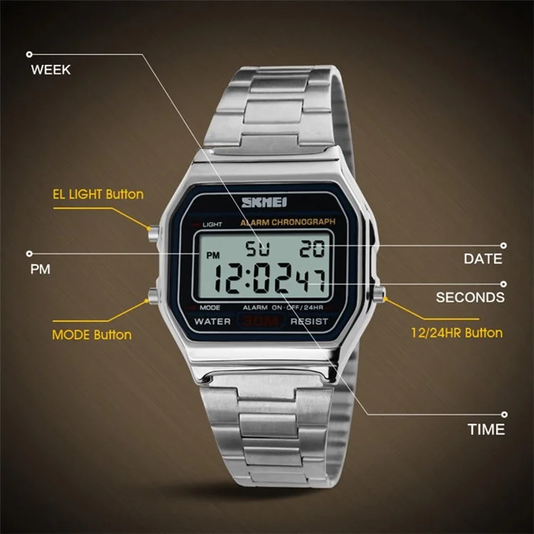 SKMEI 1123 Fashion Men Watch Waterproof Wristwatch Sports Chronograph Clock with Stainless Steel Strap - Rose Gold