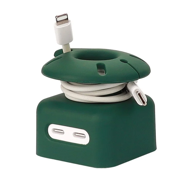 Silicone Case for Apple 35W Dual USB-C Phone Charger, Dustproof Adapter Protective Cover with Upper Cable Winder - Dark Green