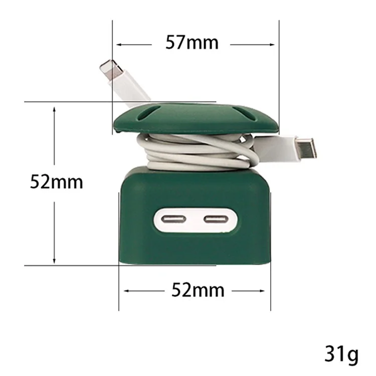 Silicone Case for Apple 35W Dual USB-C Phone Charger, Dustproof Adapter Protective Cover with Upper Cable Winder - Dark Green