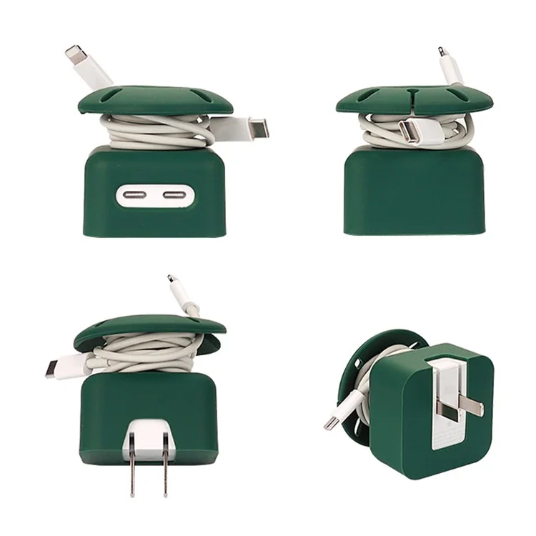 Silicone Case for Apple 35W Dual USB-C Phone Charger, Dustproof Adapter Protective Cover with Upper Cable Winder - Dark Green