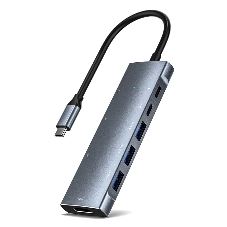 ZT-C909 USB C USB C de 9 Puertos Tipo C a 4K Resolución Adaptador de Video HD + PD + 2 x Ranuras de Tarjeta de Memoria + Puerto de Audio de 3.5 mm + 3 x Puertos USB 3.0 + Puerto Tipo C Compatible Para Computadoras Portátiles y Otros Dispositivos Tipo C