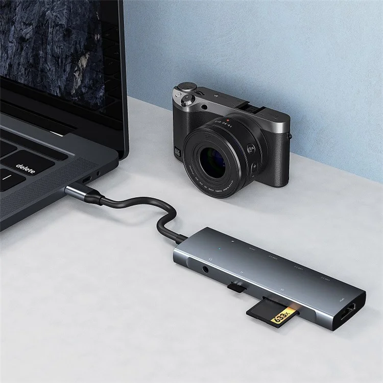 ZT-C909 USB C USB C de 9 Puertos Tipo C a 4K Resolución Adaptador de Video HD + PD + 2 x Ranuras de Tarjeta de Memoria + Puerto de Audio de 3.5 mm + 3 x Puertos USB 3.0 + Puerto Tipo C Compatible Para Computadoras Portátiles y Otros Dispositivos Tipo C