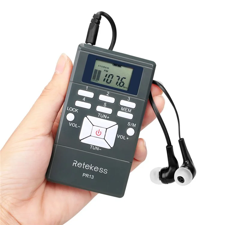 RETEKESS PR13 Portable FM Radio Mono / Stereo Digital Clock Radio with Earphone and Lanyard